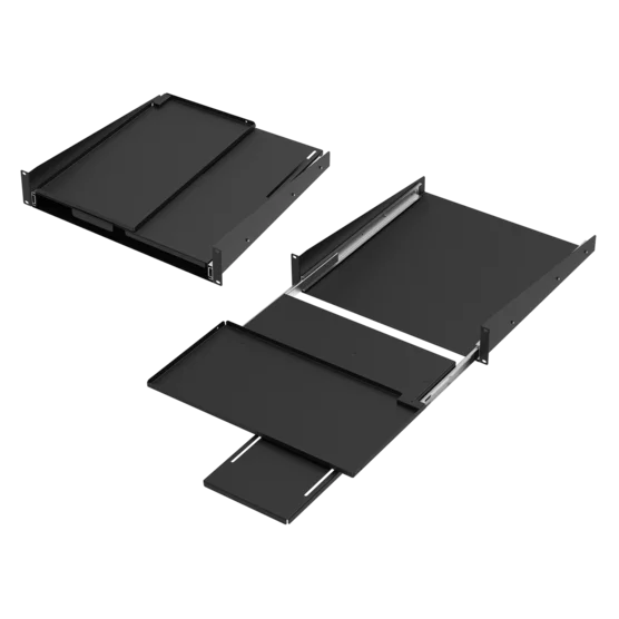 Estante giratorio para teclado con bandeja para mouse, 90 grados, 2U, negro, acero