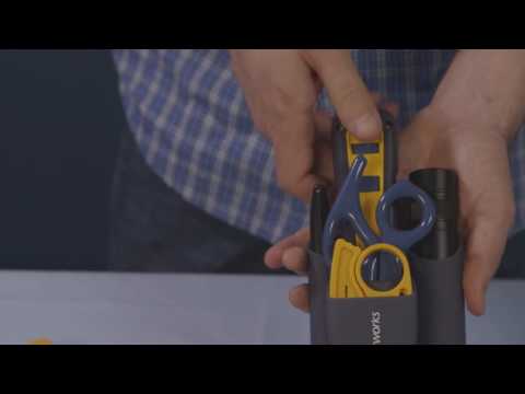 Kit de herramientas IS60. Incluye: Ponchadora, peladora de cables, tijeras, marcador y foco