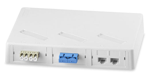 Caja de montaje en superficie de 3 módulos con gestión de cables, color blanco
