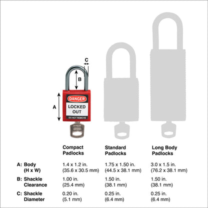 118926 | Candado de seguridad compacto, color rojo. (6 unds)