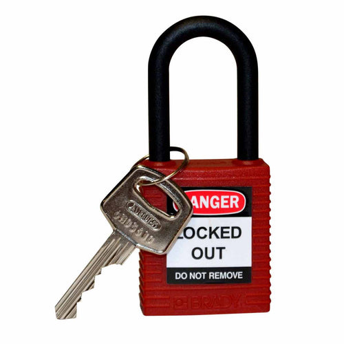 123324 | Candado de seguridad, Cuerpo plastico, Grillete Nylon, 1.5 Pulg. , Color Rojo, (Unidad)