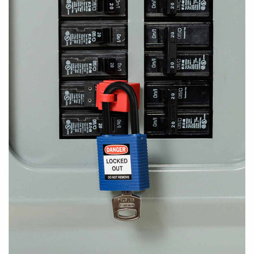 123352 | Candado de seguridad, Cuerpo plastico, Grillete Nylon, 1.5 Pulg. , Color Azul, (Paq. 6 Unds)
