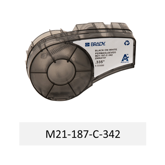M21-187-C-342 | Cartucho de etiquetas termocontractil para marcar cables (20 a 10 AWG), Blanca 0.335 In x 7 Ft (Rollo continuo)
