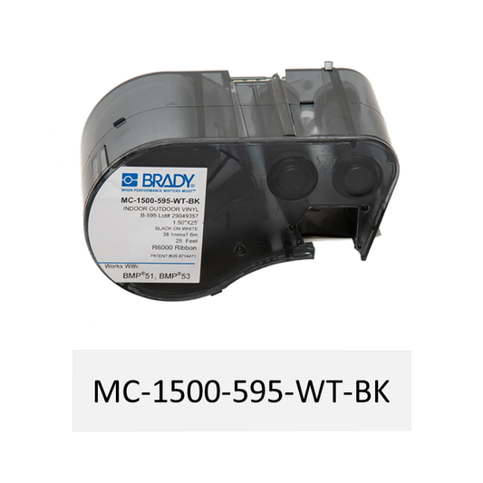 MC-1500-595-WT-BK | Cartucho de cinta continua, Vinil, 1.5 pulg. x 25 pies de largo