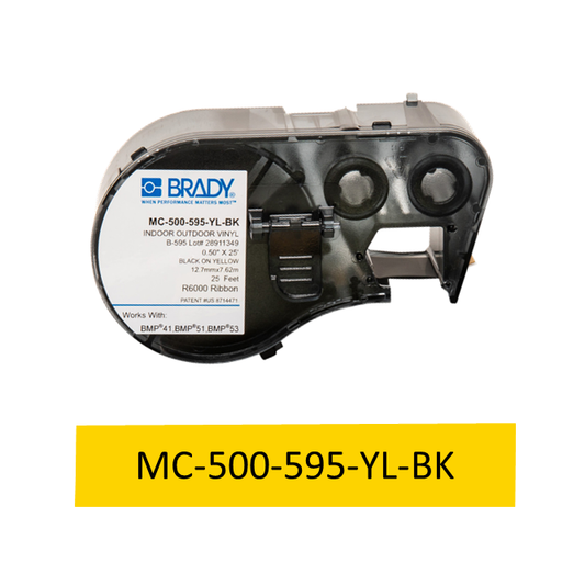 MC-500-595-YL-BK | Cartucho de cinta continua, Vinil, 1/2 pulg. x 25 pies de largo