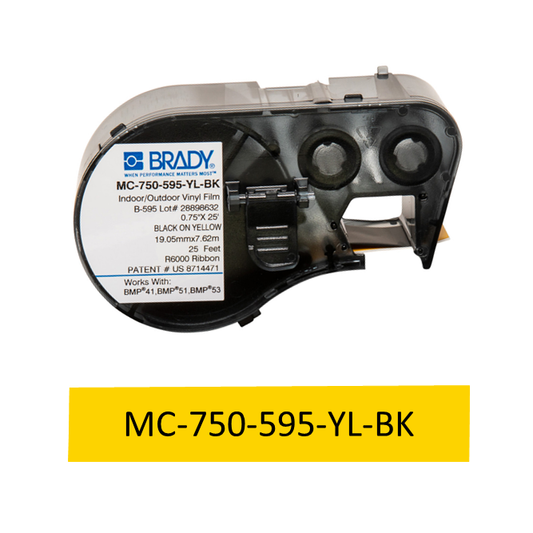 MC-750-595-YL-BK | Cartucho de cinta continua, Vinil, 3/4 pulg. x 25 pies de largo