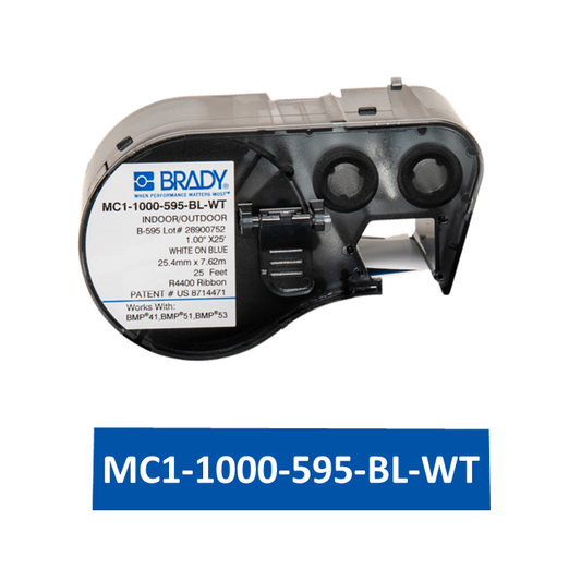 MC1-1000-595-BL-WT | Cartucho de cinta continua, 1 pulg. x 25 pies de largo