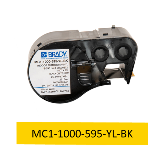 MC1-1000-595-YL-BK | Cartucho de cinta continua, Vinil, 1 pulg. x 25 pies de largo